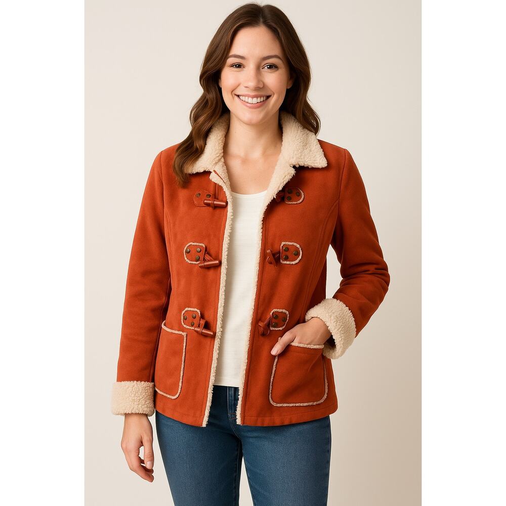 Mifresia Faux Suede Sherpa Lined Toggle Jacket Rust Orange Size M
Sale!!!!